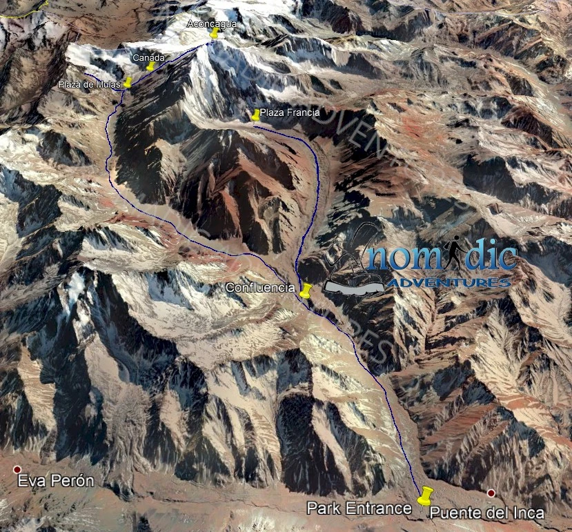 Aconcagua normal route map