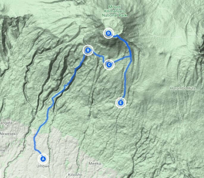 umbwe kilimanjaro map